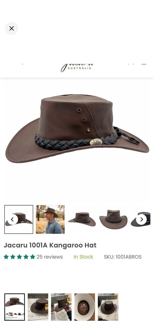 Brown Jacaru Leather Australian Outback Hat Size M Made in Australia. (K5,H)
